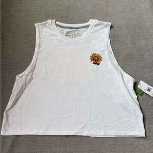 NWT Volcom White Muscle Tee with Sunflower Detail
